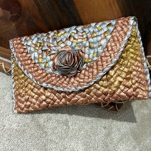 Handpainted straw clutch OOAK upstyled